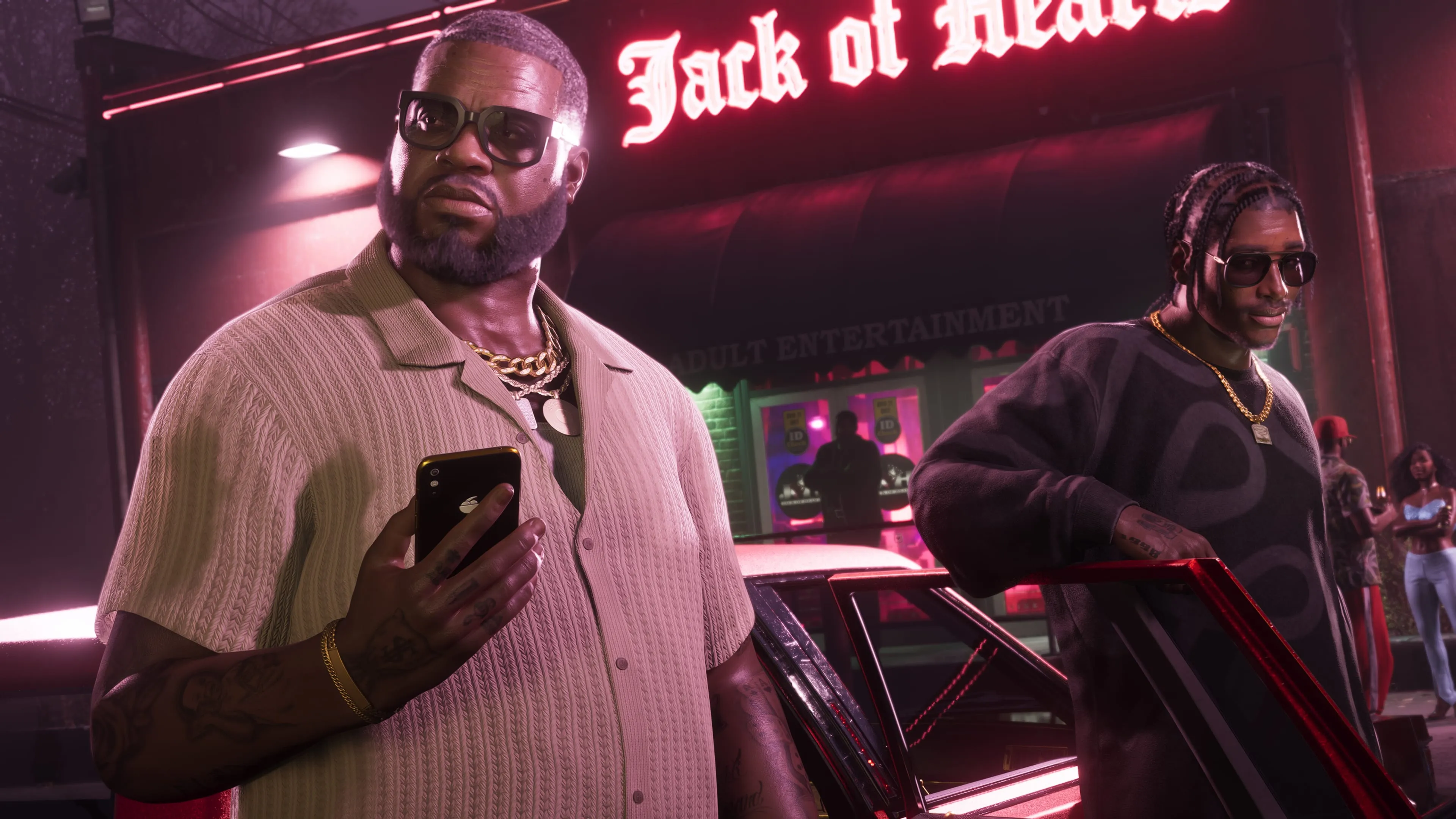GTA 6 Boobie Ike outside his Jack of Hearts club at night
