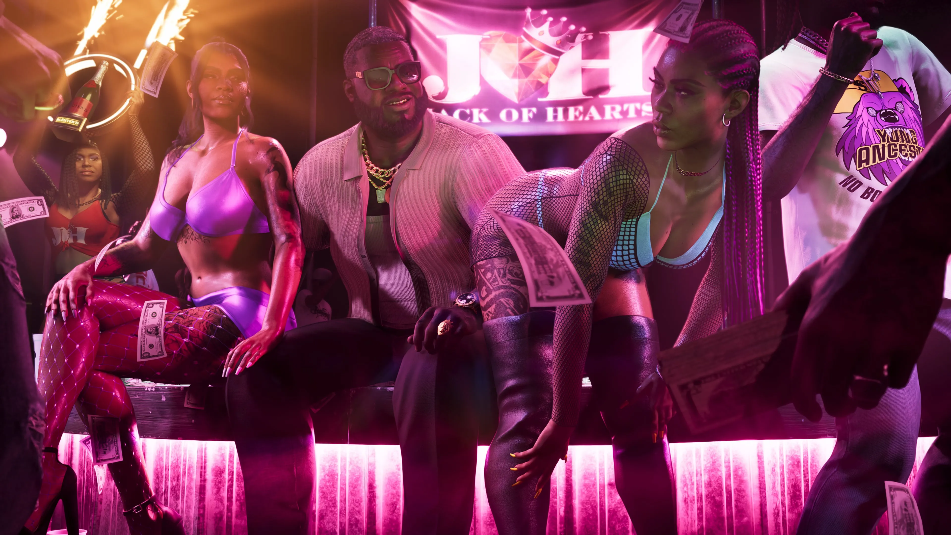 GTA 6 Boobie Ike holding court inside the Jack of Hearts club