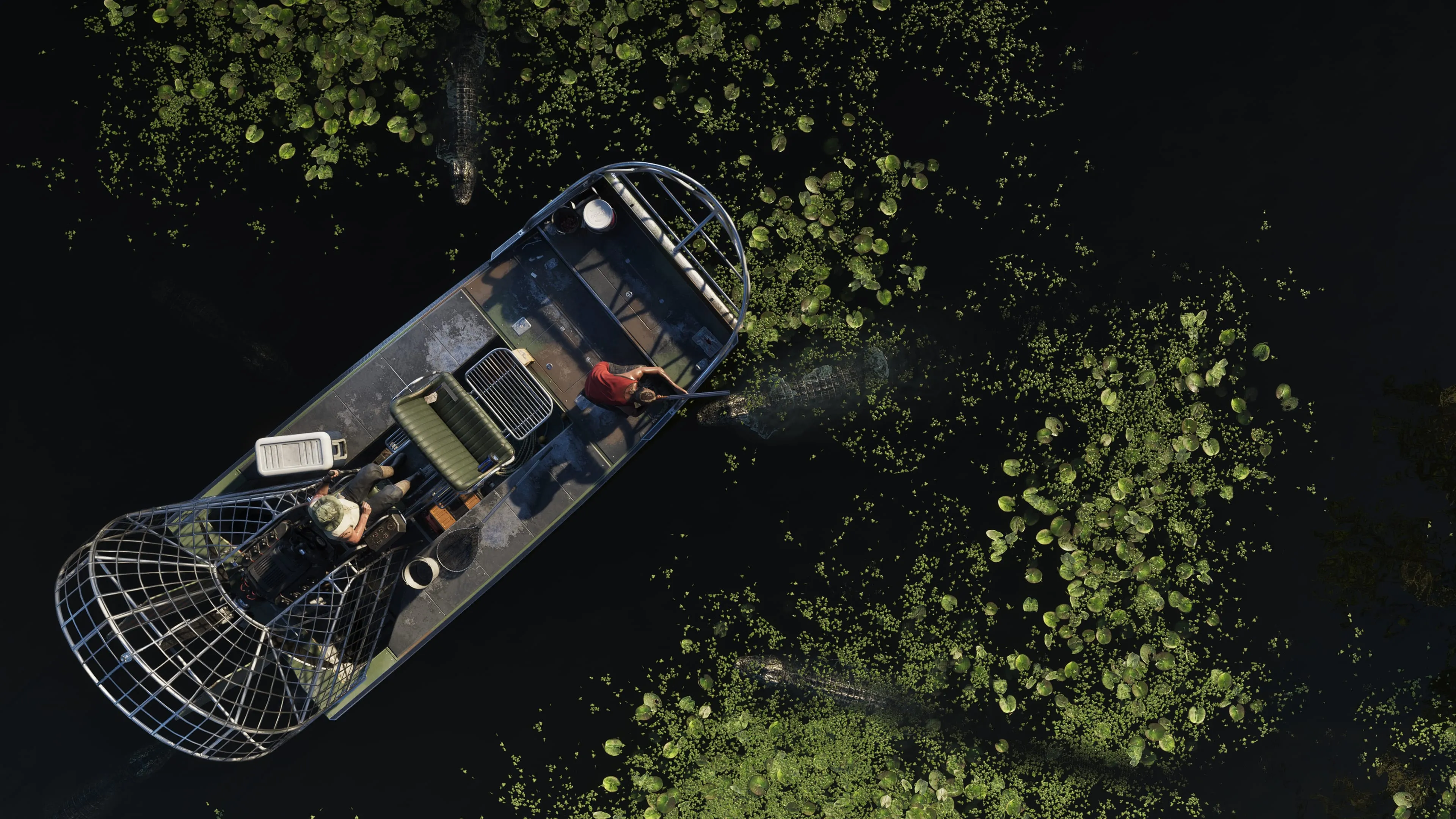 GTA 6 aerial of an airboat in the Grassrivers swamp