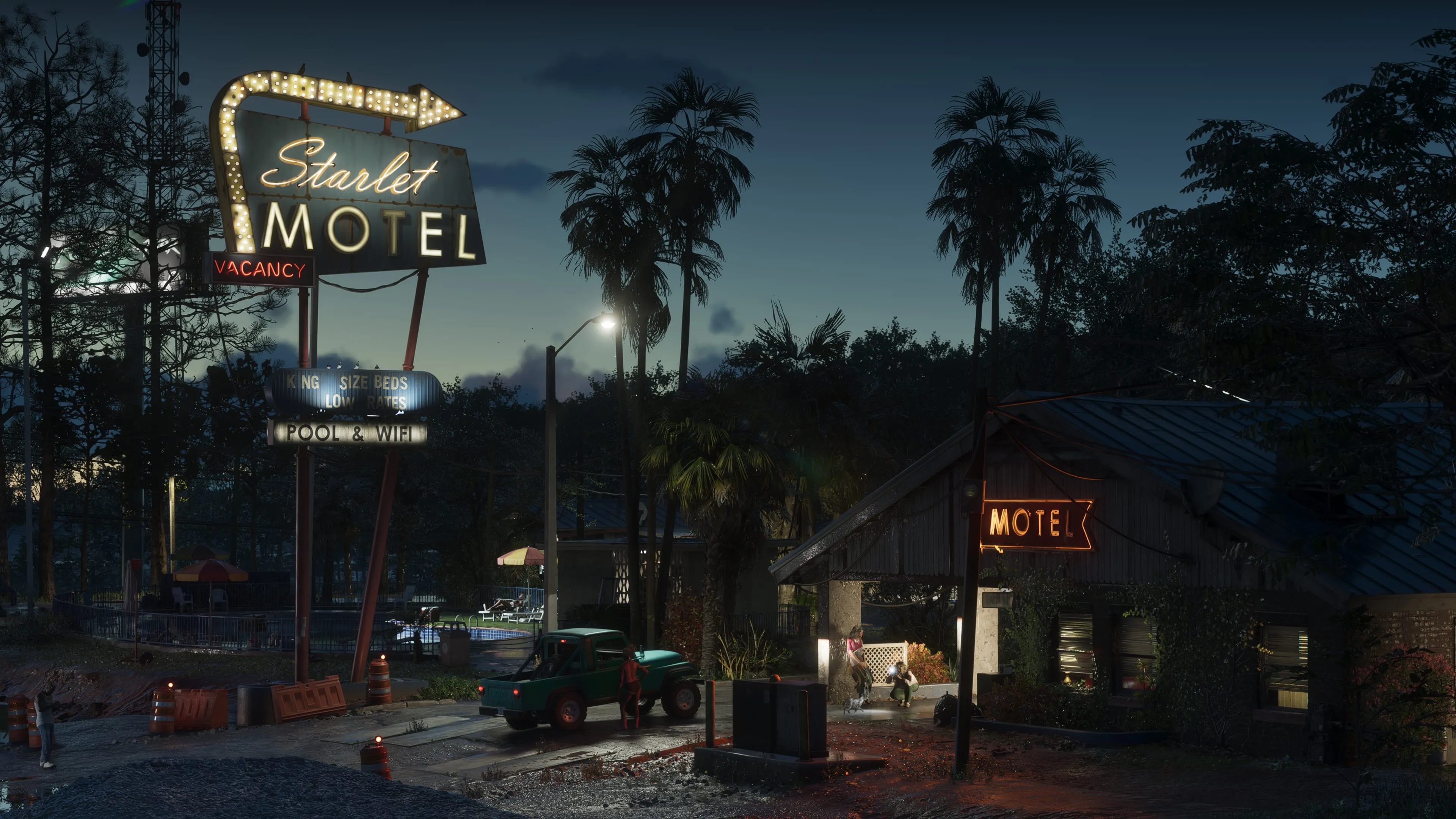 GTA 6 the Starlet Motel at dusk in Port Gellhorn