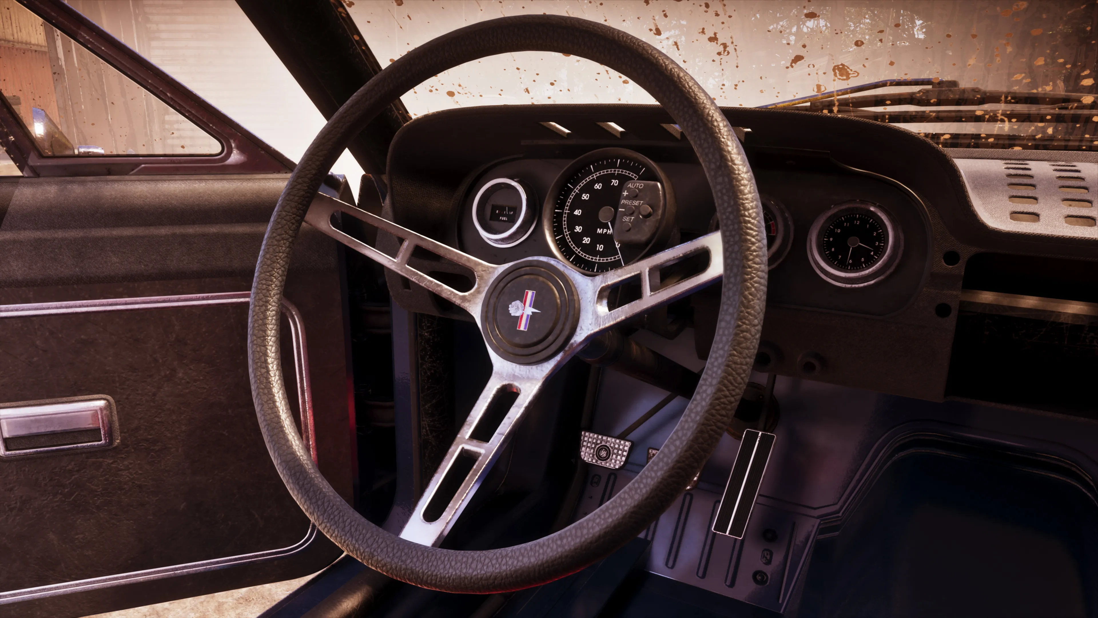 GTA 6 the Vapid off-road buggy's stripped interior with a three-spoke sports wheel